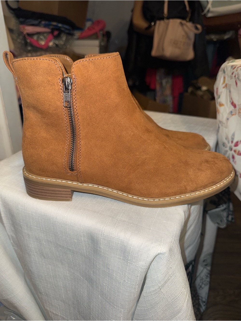 New Universal Thread Tan Suede Side-Zip Ankle Booties